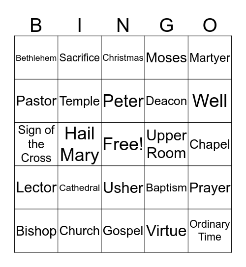 Religion Bowl Bingo Card