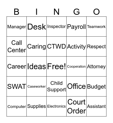 Children To Work Day - ACDCSS Bingo Card
