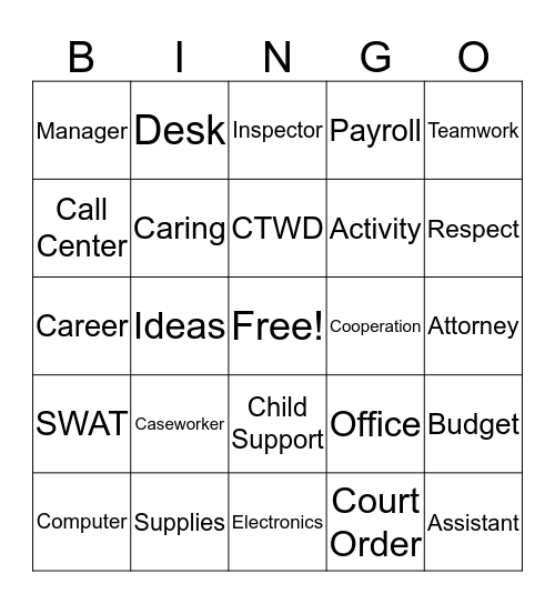 Children To Work Day - ACDCSS Bingo Card