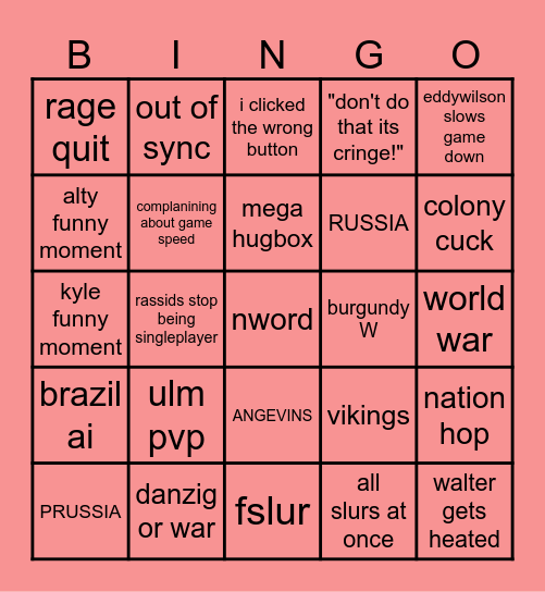 LOTC BLOODBATH Bingo Card