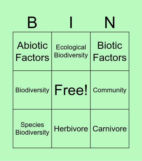 Biodiversity Bingo Card
