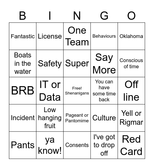 Marine Team BS Bingo Card