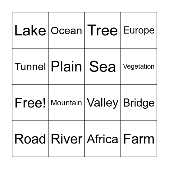 Landscapes Bingo Card