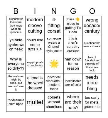Historical Costume Sins 2023 Bingo Card