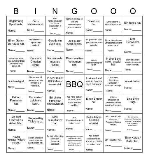 Kennst Du eine Person, die... Bingo Card
