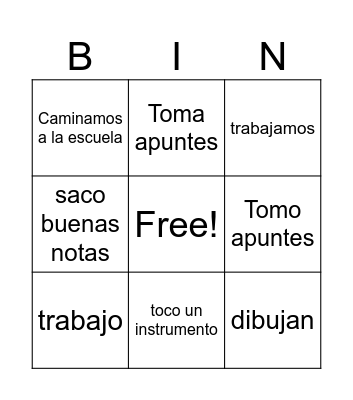 El presente -ar verbs Bingo Card