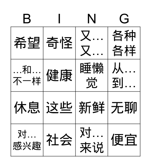 Bingo (Para. 1~3 Target Phrases & Patterns) Bingo Card