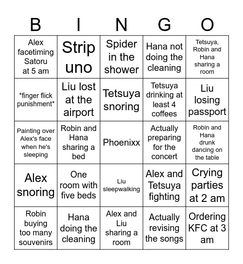 Phoenixx tour Bingo Card