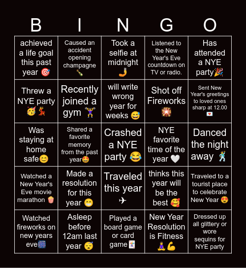 New Years Bingo 😁 Bingo Card