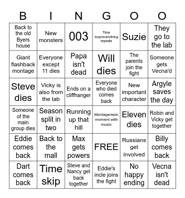 Stranger Things Season 5 Bingo Card