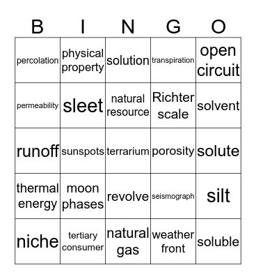 Science Vocabulary #2 Bingo Card