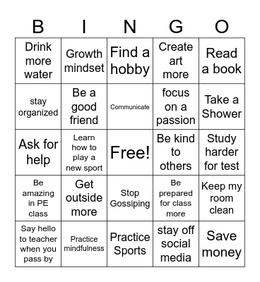 New Year's Resolutions Bingo Card