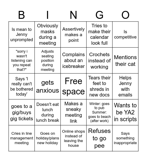Chris Bingo Card