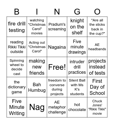 Mrs. Beiler's Goodbye Bingo Card