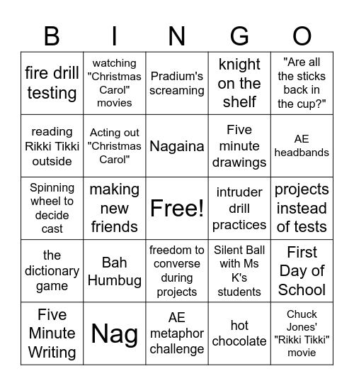 Mrs. Beiler's Goodbye Bingo Card