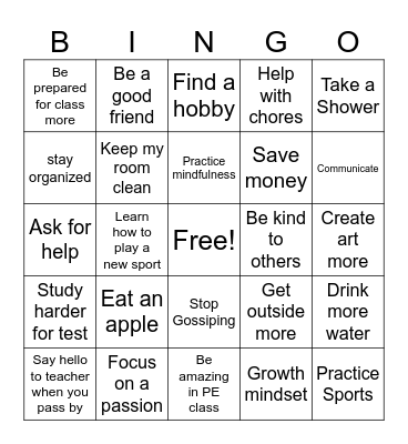 New Year's Resolutions Bingo Card