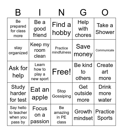 New Year's Resolutions Bingo Card