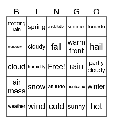 Weather Words Bingo Card