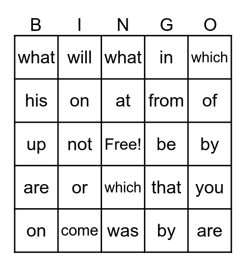 Heart Word Bingo Card