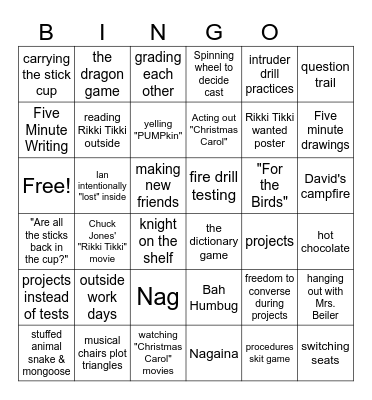 Mrs. Beiler's Goodbye Bingo Card