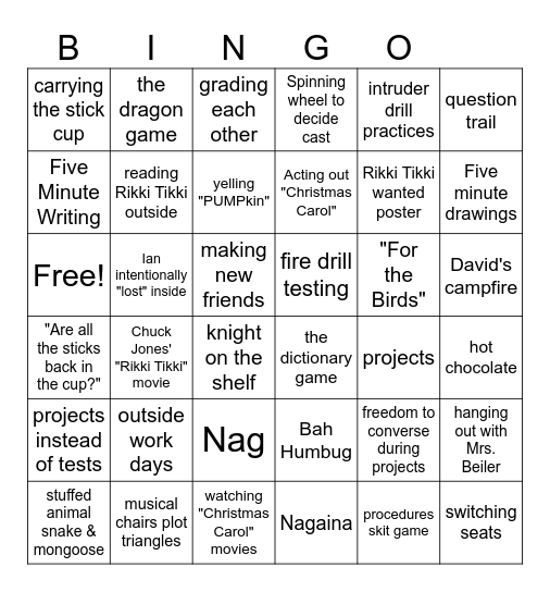 Mrs. Beiler's Goodbye Bingo Card