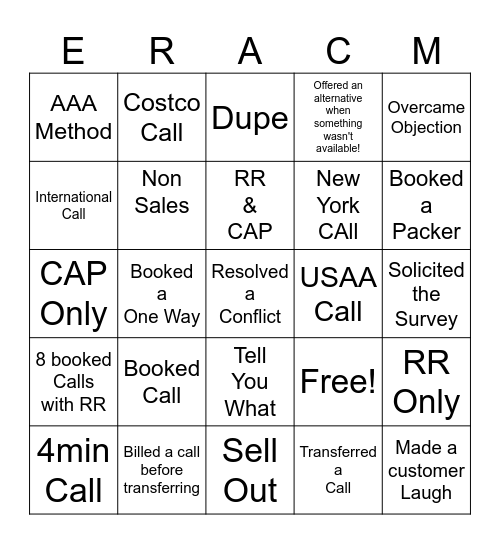 ERAC BINGO Card