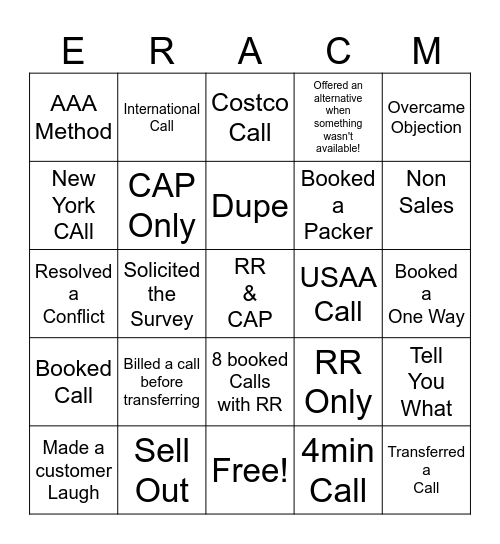 ERAC BINGO Card