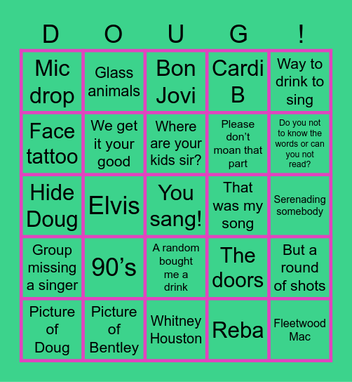 Bentley’s Karaoke Bingo Card
