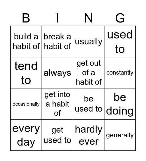 Habits Bingo Card