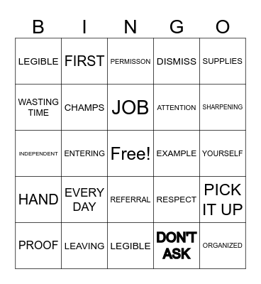 Rules and Expectations Bingo Card