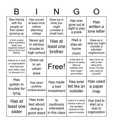 Find someone who... Bingo Card