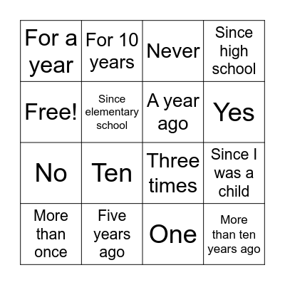 Present Perfect Simple & Continuous Bingo Card