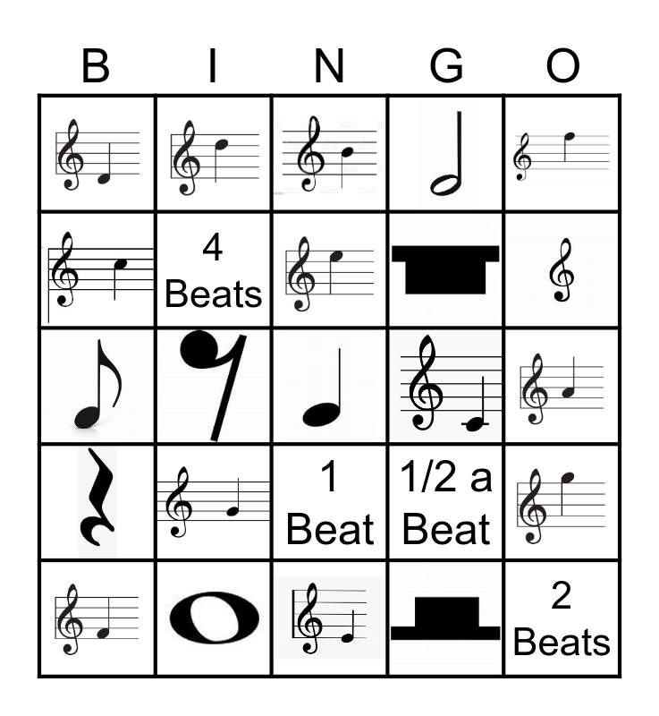 Note Blast (Treble Clef) Bingo Card