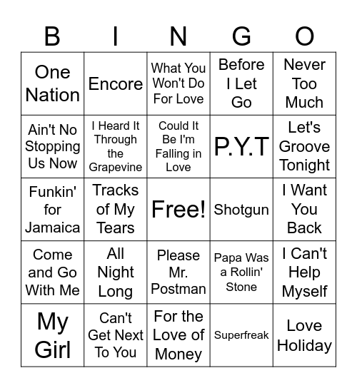 Music Bingo Card