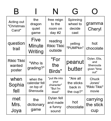 Mrs. Beiler's Goodbye Bingo Card