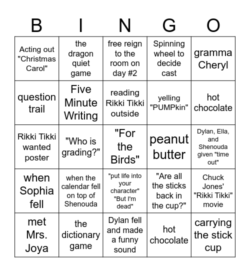 Mrs. Beiler's Goodbye Bingo Card