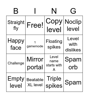 Geometry dash recent tab Bingo Card