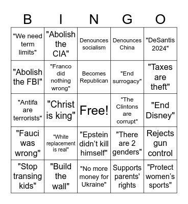 Based Fetterman Bingo Card