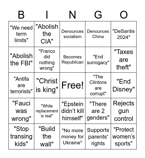 Based Fetterman Bingo Card