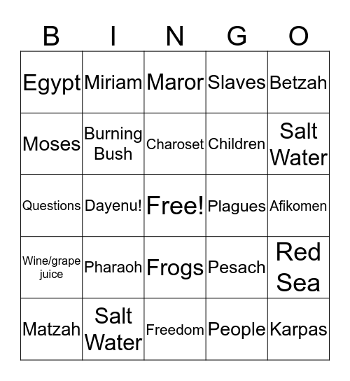 Pesach BINGO Card