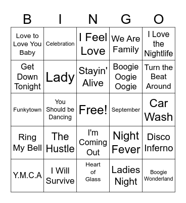 Disco Music Bingo 1 Bingo Card