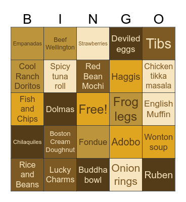 Food BINGO Card