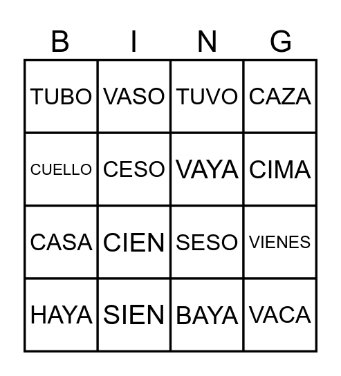BINGO LINGUÍSTICO Bingo Card