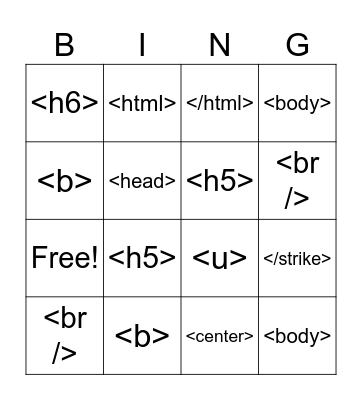 HTML Bingo! Bingo Card