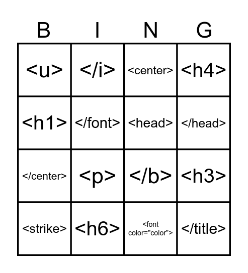 HTML Bingo! Bingo Card