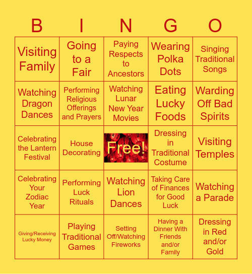 Lunar New Year Traditions Bingo Card