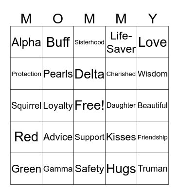 Mom's Weekend Bingo Card