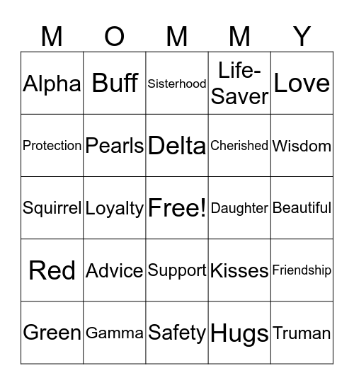 Mom's Weekend Bingo Card