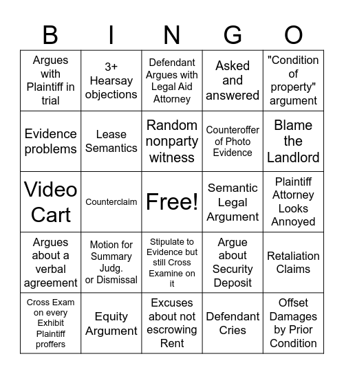 Legal Aid Bingo Card