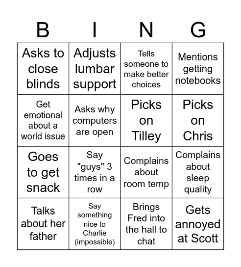 English Class Bingo Card